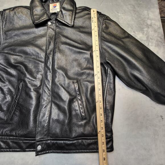 Pepsi Jacket Mens Large Black Genuine Leather Bomber Quilted Lined Snap Front - Picture 4 of 8